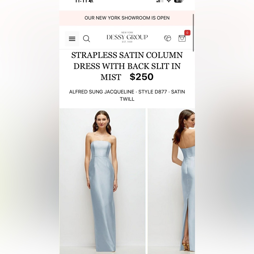 Dessy STRAPLESS SATIN COLUMN DRESS WITH BACK SLIT IN MIST